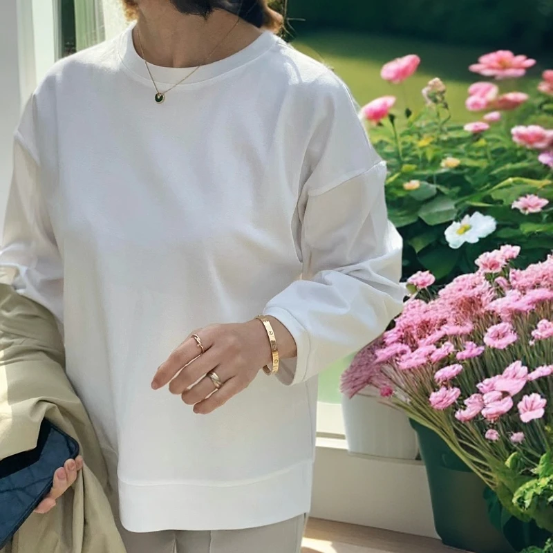 韩国东大门正品2024春新款时尚休闲百搭气质圆领衫女士简约