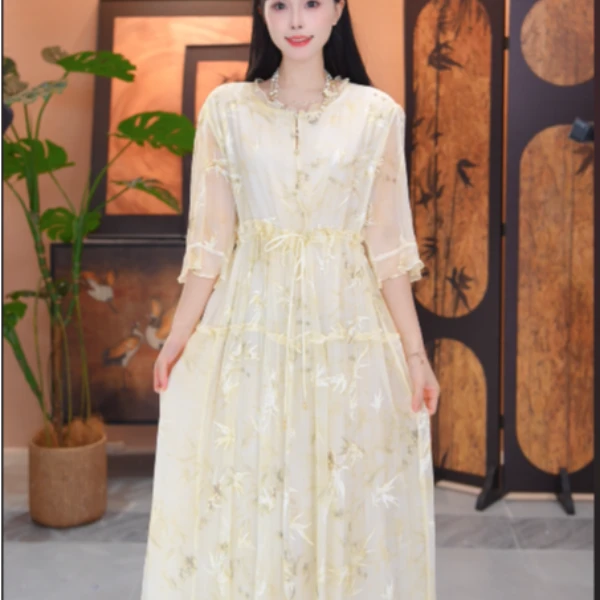 [水墨佳人]Q6003夏季新款时尚百搭连衣裙100%桑蚕丝 妮妮