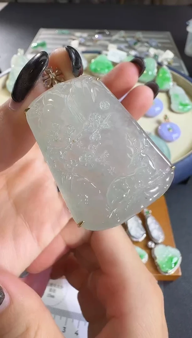 吊坠(不含链)18K金镶嵌翡翠【源头工厂】钻石镶嵌