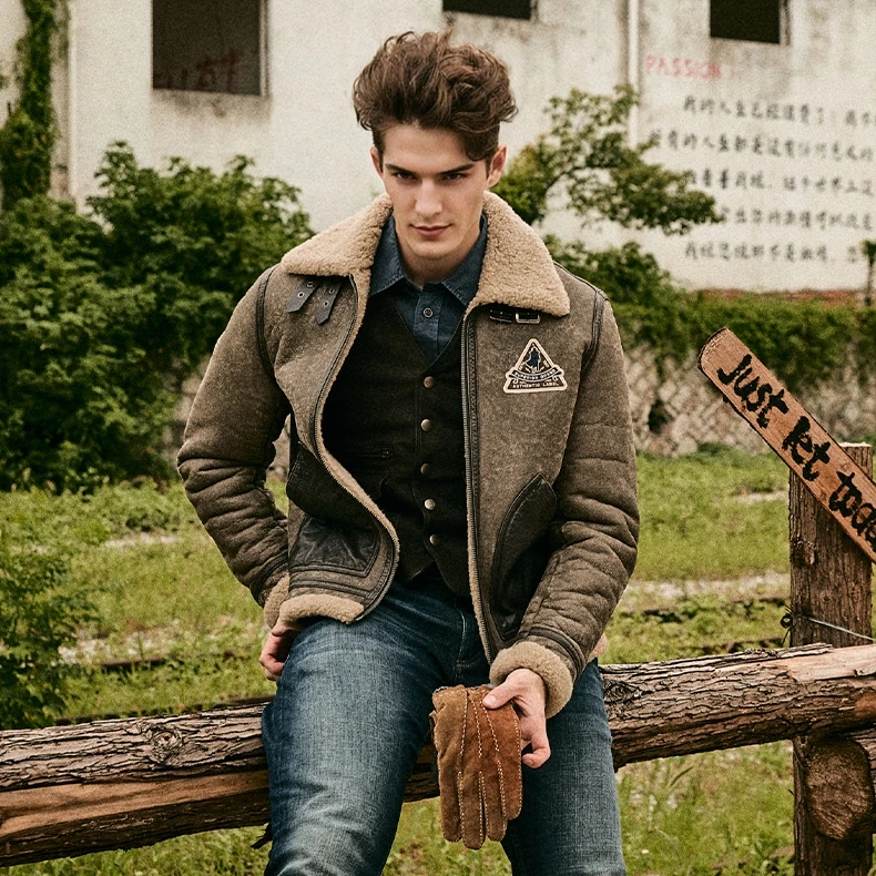 MCS合身版羊毛革皮衣绵羊皮男加厚加绒复古皮衣秋冬款CW25WJ767M