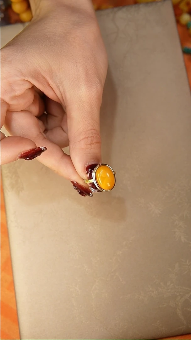 【闪购商品】琥珀戒指银S925镶嵌戒指