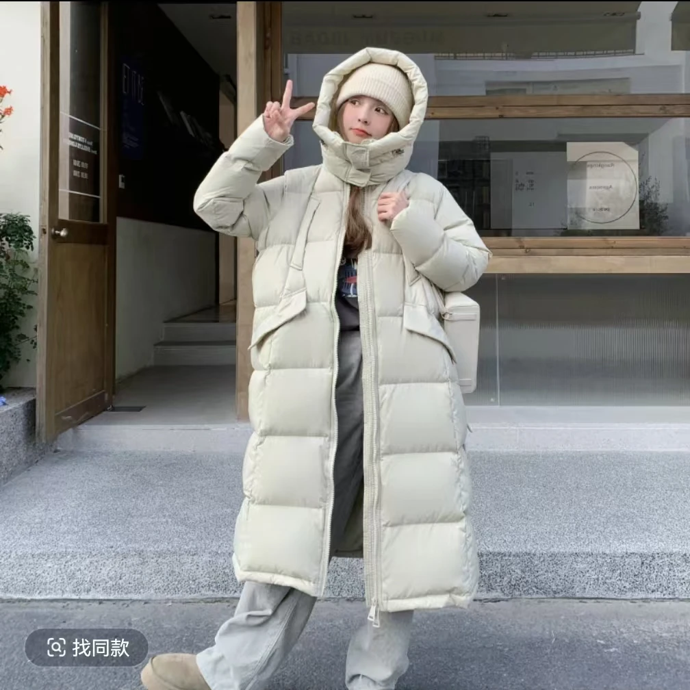 厚款女装纯色中长款长款过膝常规袖百搭羽绒服