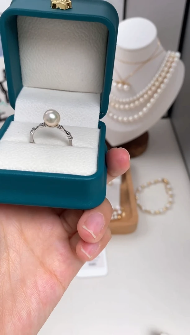 海水珍珠戒指银S925镶嵌7-8mm戒指