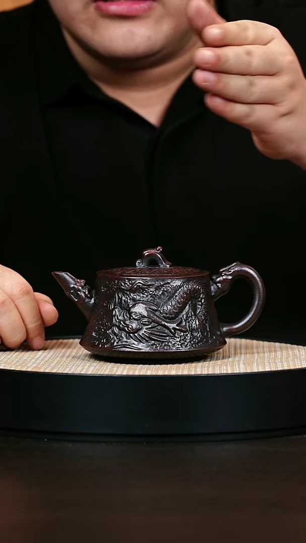 茶壶紫砂龙形柱础 铁血红砂