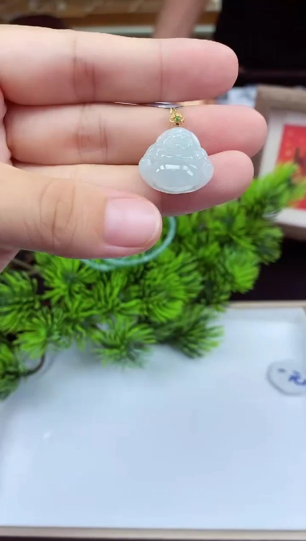 吊坠(不含链)18K金镶嵌翡翠佛公多样性发其一@@CMT1428-3