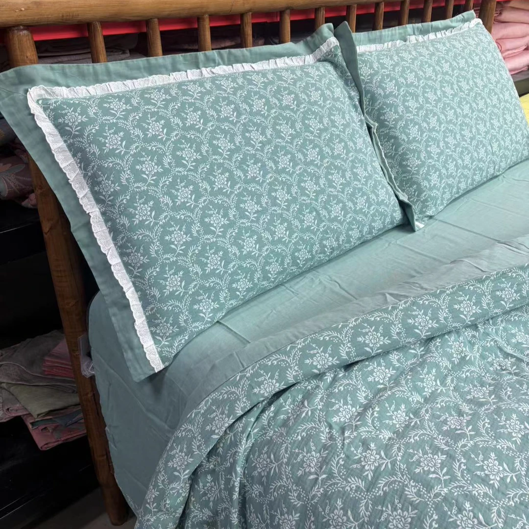 庄织 花边款高端提花双层纱四件套