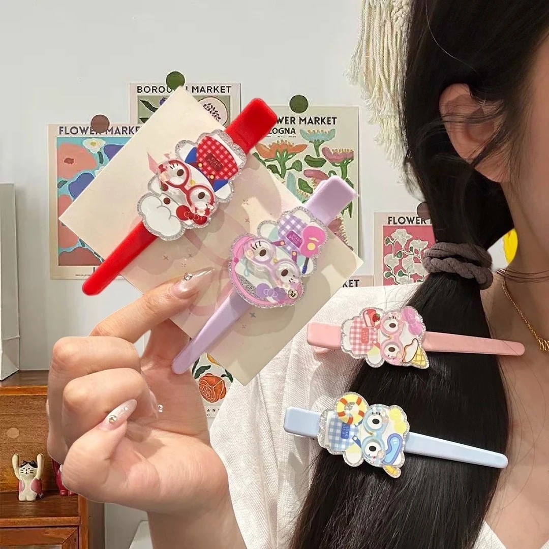 甜美卡通风可爱围裙kt猫ins少女心发卡鸭嘴夹碎发刘海夹发饰头饰