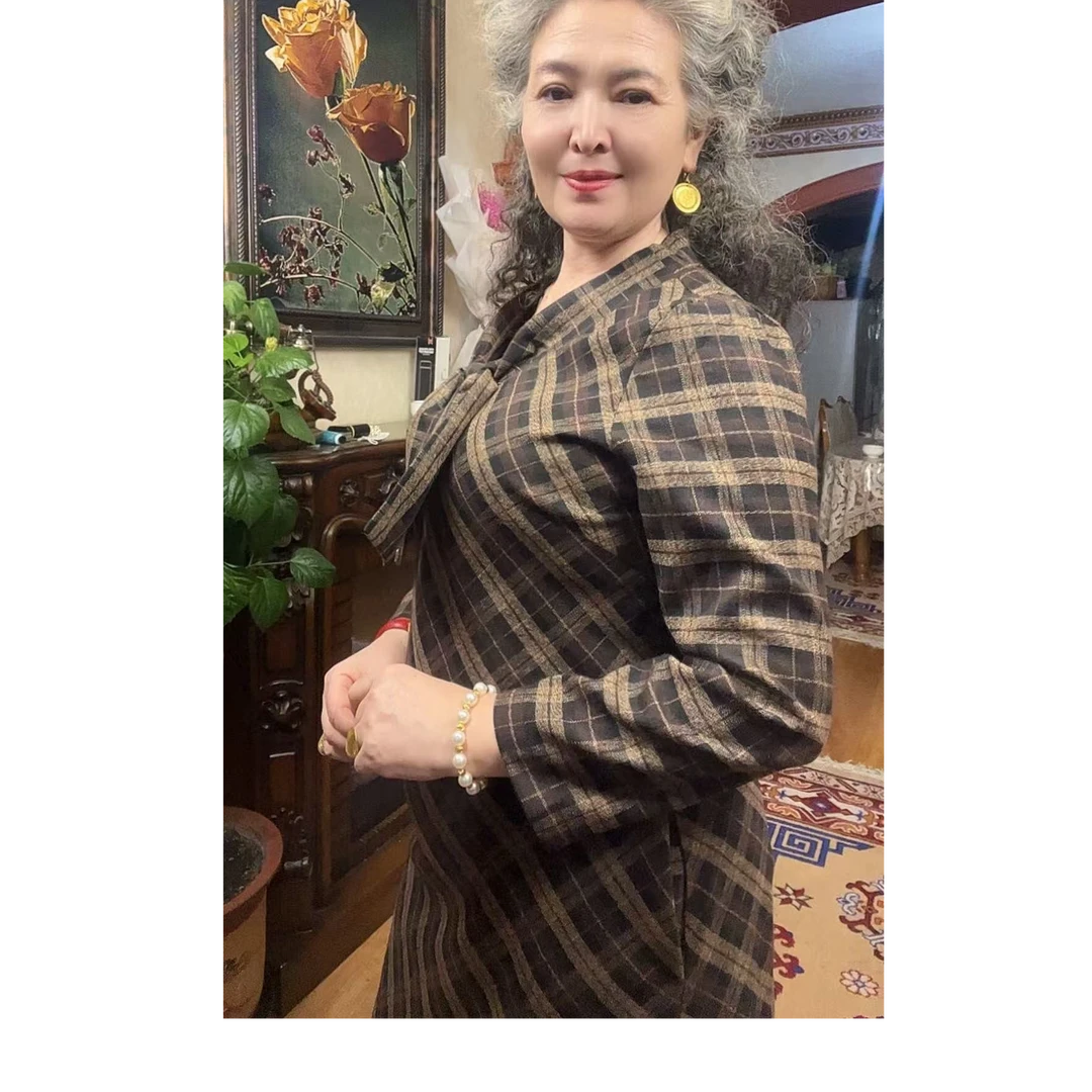 ins百搭秋季圆领气质复古格子显瘦格纹千鸟格常规连衣裙拉链显瘦