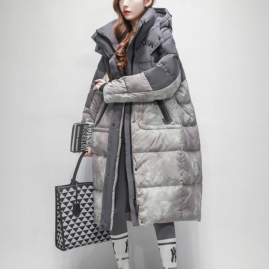 纪诗哲拼接加长加厚羽绒服女2025新款冬季百搭中长款保暖御寒外套