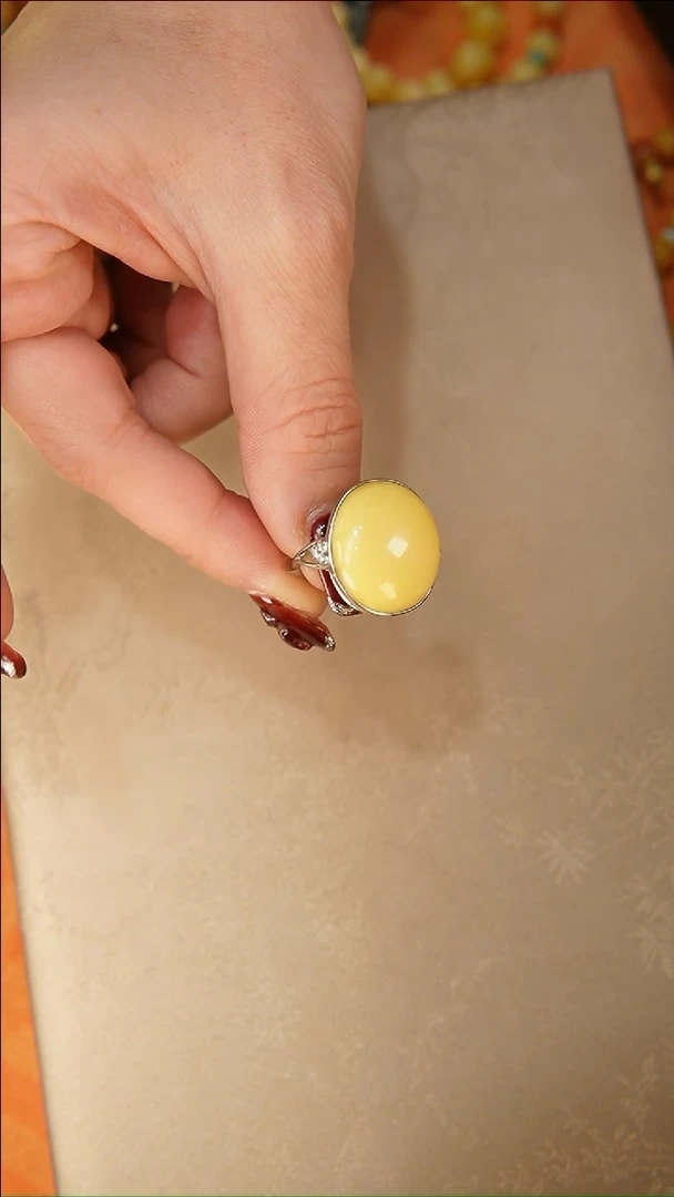 【闪购商品】琥珀戒指银S925镶嵌戒指