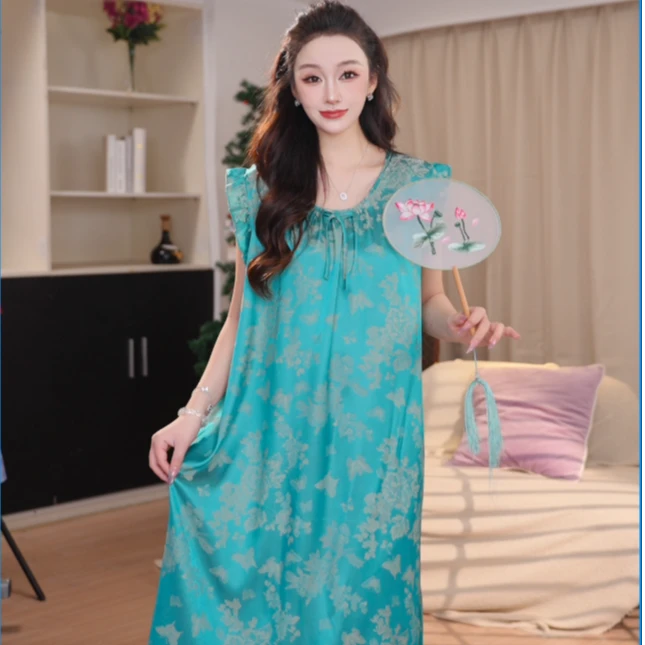 达芬奇密码2025新款冰川蝴蝶宽松睡裙家居服连衣裙夏薄款家居服