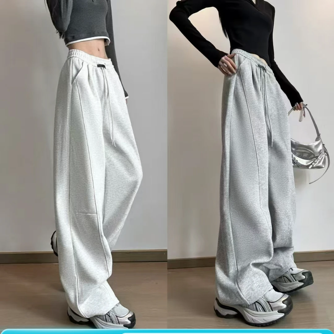 新款黑标镰刀卫裤女秋冬季高腰慵懒风宽松运动裤休闲阔腿裤弯刀裤