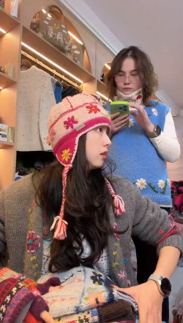 羊毛美利奴粉色山茶花护耳