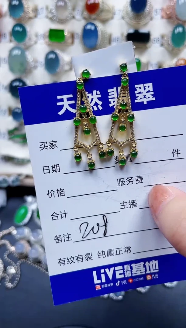 银S925镶嵌翡翠耳饰208