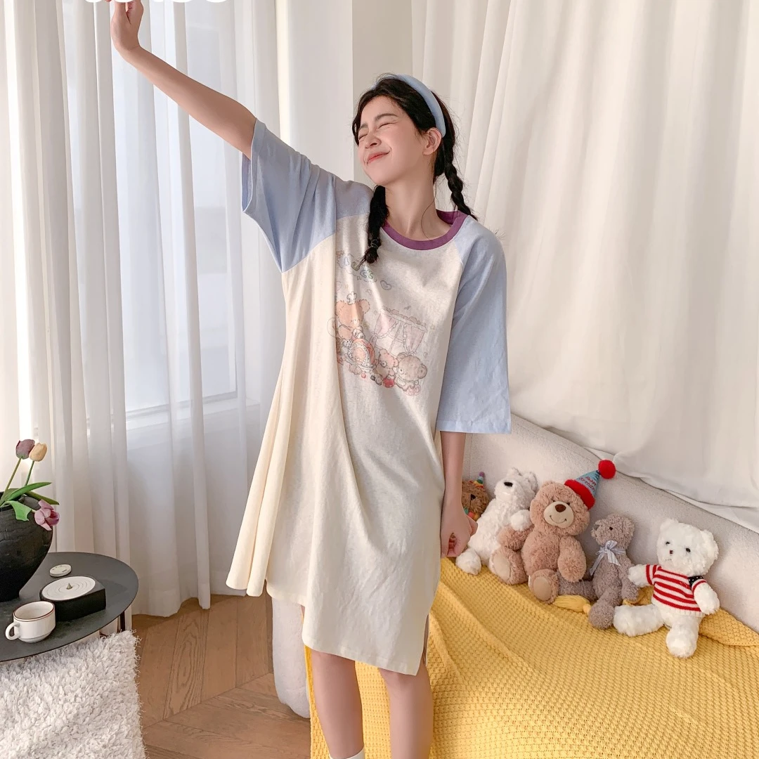 Miss juju甜宅心绪懒人裙女士纯棉宽松休闲透气家居服睡裙