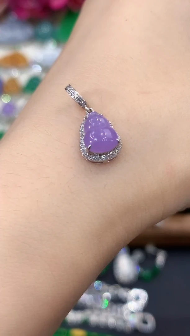 吊坠(不含链)18K金镶嵌翡翠C128 紫货有色差