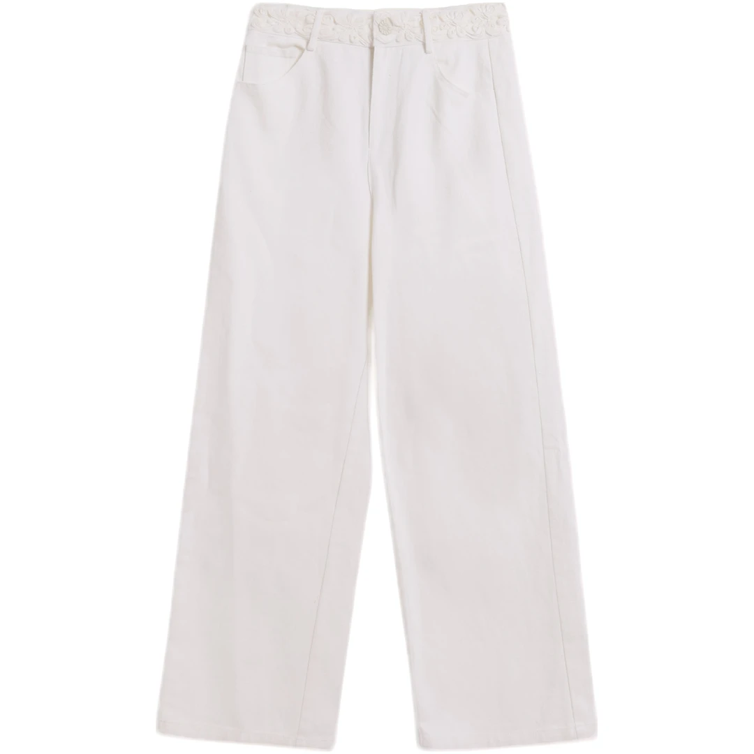 秋冬新款时尚简约白色阔腿裤直筒裤休闲裤OK01178