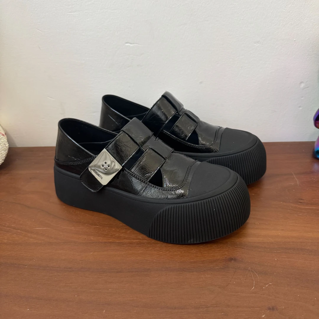 【薇洛可】欧货新款真皮松糕厚底魔术贴浅口休闲鞋玛丽珍百搭女鞋