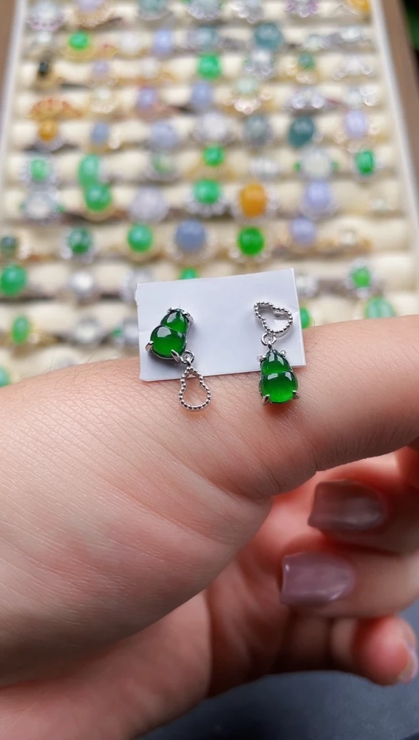 银S925镶嵌翡翠耳饰68