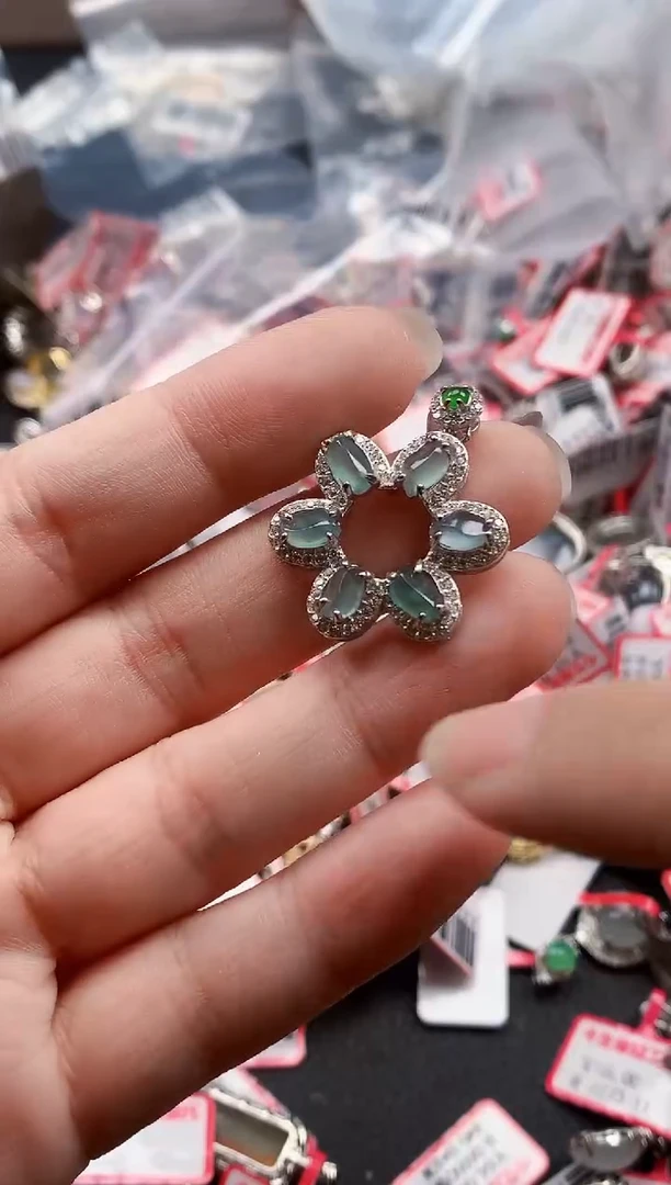 银S925镶嵌戒指翡翠天然A货缅甸翡翠