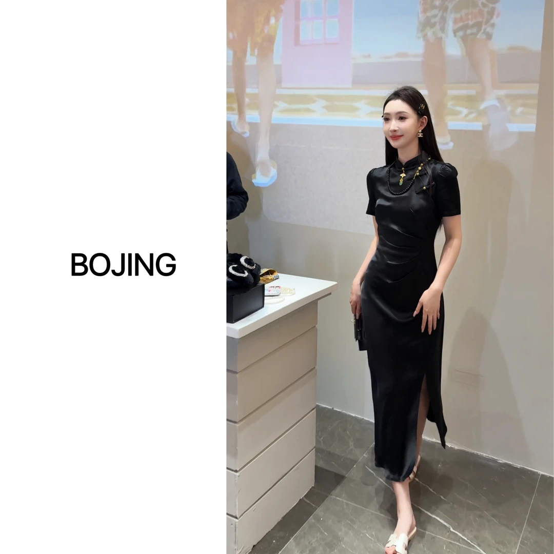 【金玉良缘】新中式显瘦气质网红夏季黑色醋酸旗袍