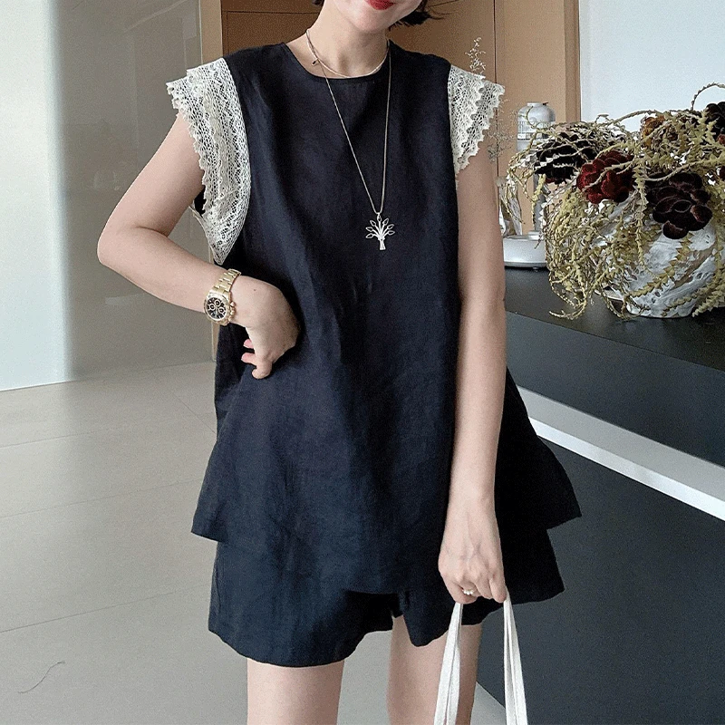 韩系高级感穿搭一整套女2025夏季新款无袖坎肩上衣短裤两件套