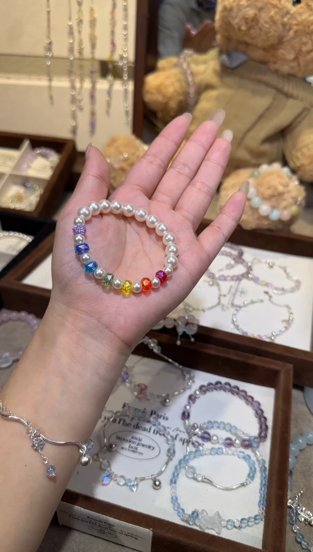 银S925镶嵌手链水晶彩虹华子