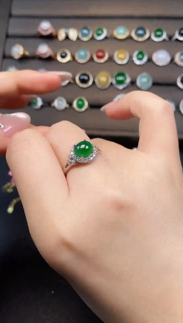 银S925镶嵌戒指翡翠76377