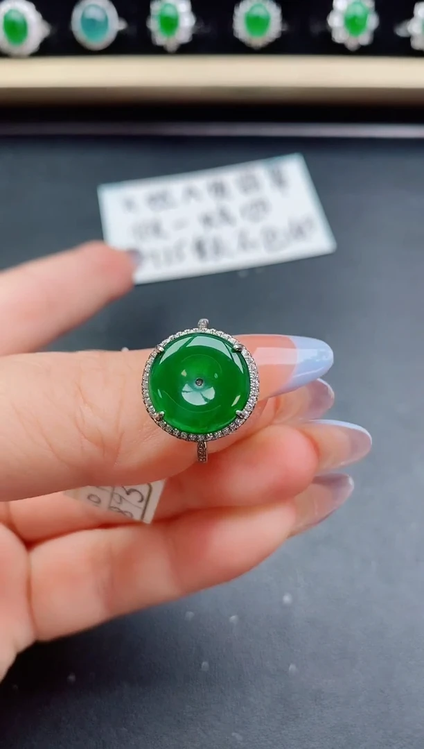 翡翠戒指银S925镶嵌080580