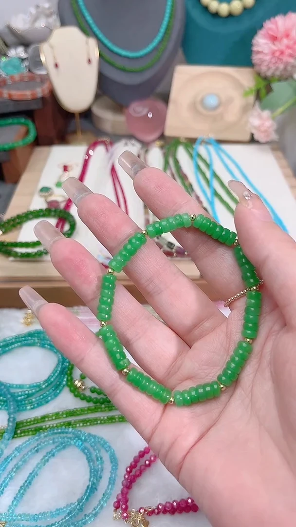 银S925镶嵌手串翡翠算盘99