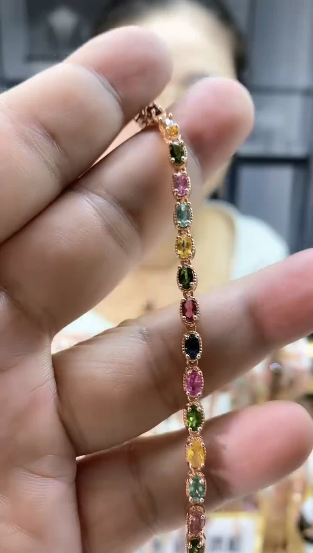 银S925镶嵌手链碧玺54354354354354