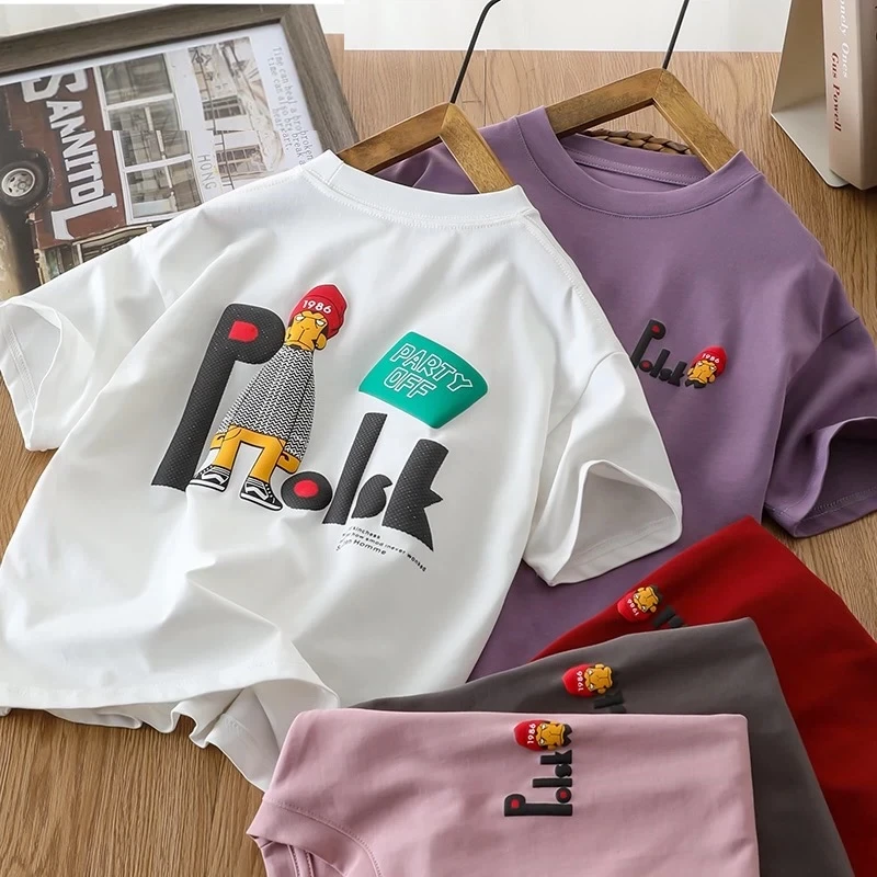 【100%纯棉】男童纯棉短袖T恤上衣夏季中大童夏款男孩半袖宽松潮流