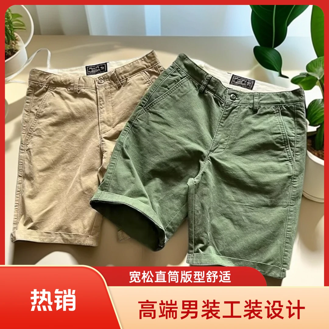 高端男装工装短裤宽松直筒港风休闲大码重磅五分裤子夏天夏季马裤