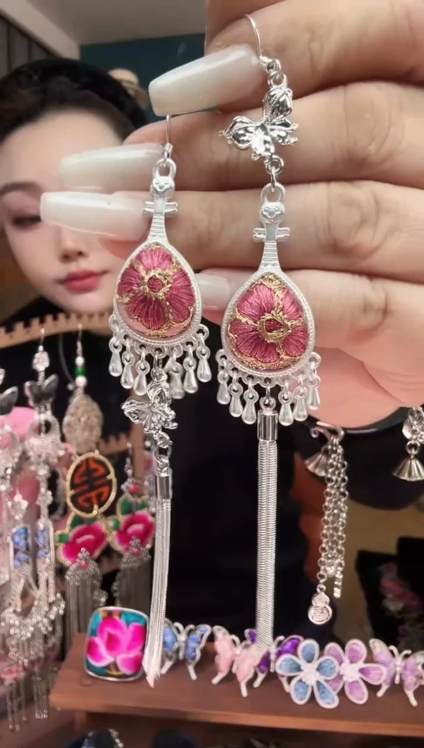 刺绣纯手工民族风刺绣耳环