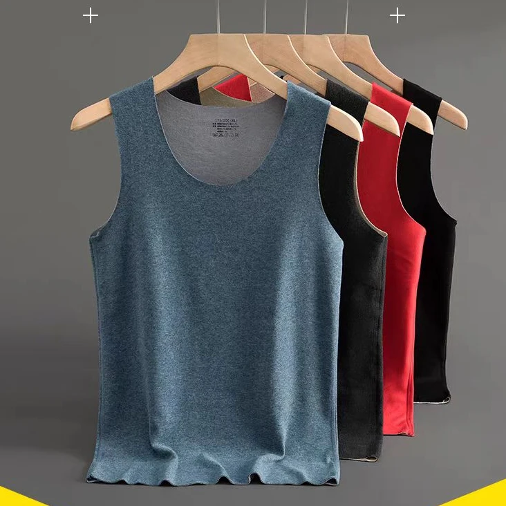 加绒加厚圆领背心男女款保暖无痕无袖双面绒马甲T恤上衣升温蓄热