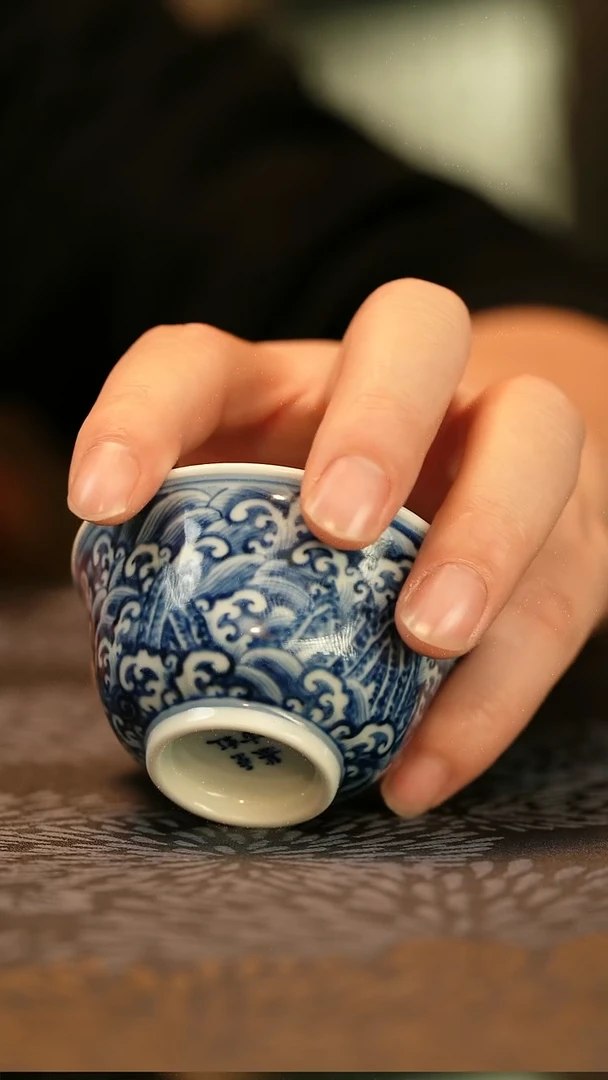 中式垂虹慕古江崖海水铃铛杯