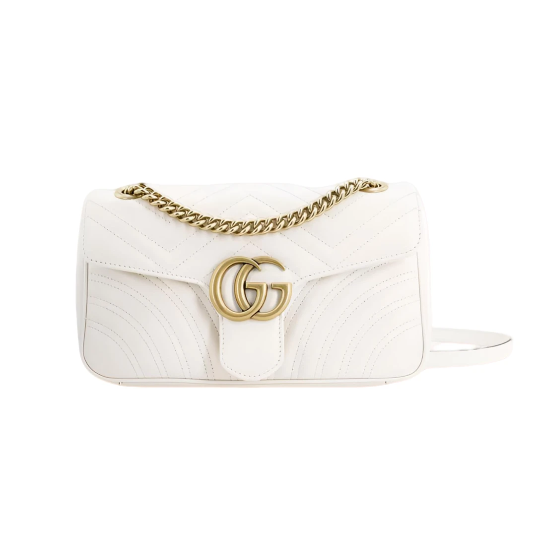 95新 GUCCI/古驰 【TVB识货】白金马蒙Marmont26链条包