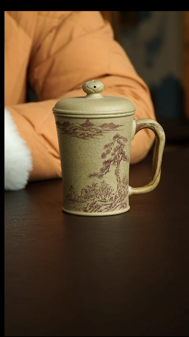 茶杯紫砂44号 李建军老师芝麻段山水盖杯