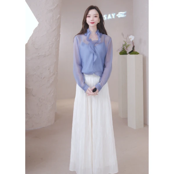 2025新款简约系带领气质舒适轻盈衬衫女EWU365C00200