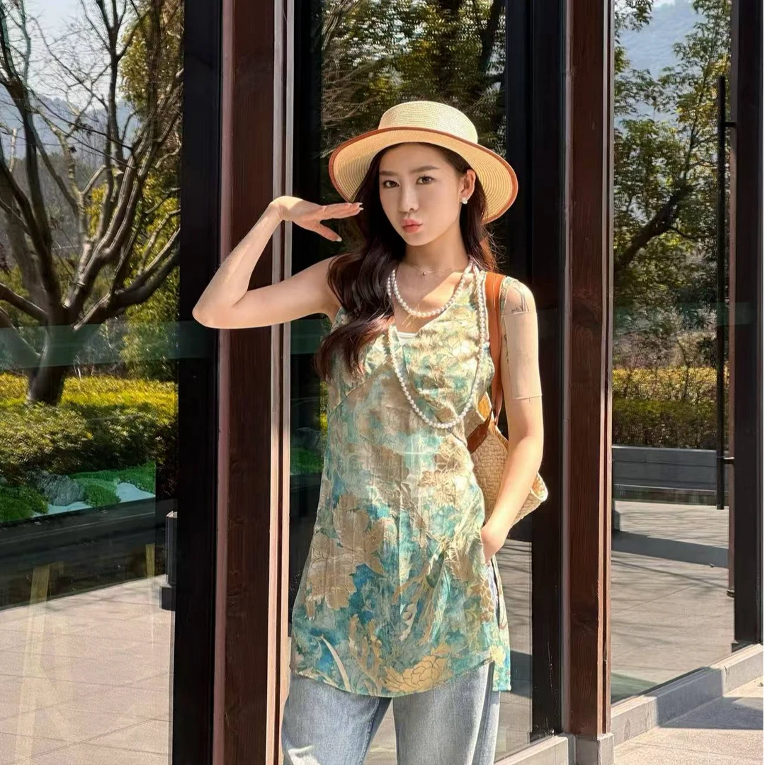 【BAMAY】2025春季上新V领无袖印花连衣裙BM251DD002LP