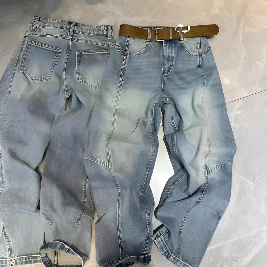 2026春季新款欧版设计师款百搭显瘦潮流弯刀牛仔裤女阔腿裤