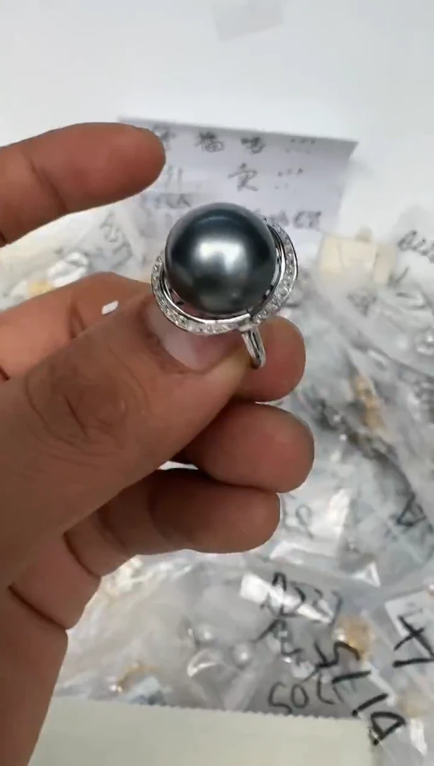 银S925镶嵌戒指海水珍珠戒指