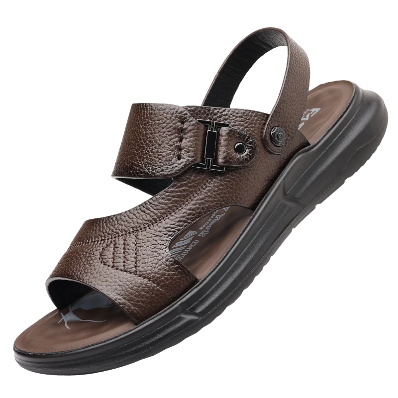 头层牛皮2025夏季凉鞋软底外穿皮凉拖厚底耐磨男士透气两穿沙滩鞋