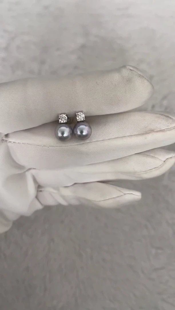 银S925镶嵌海水珍珠耳饰AK真多麻戴妃7.5-8mm