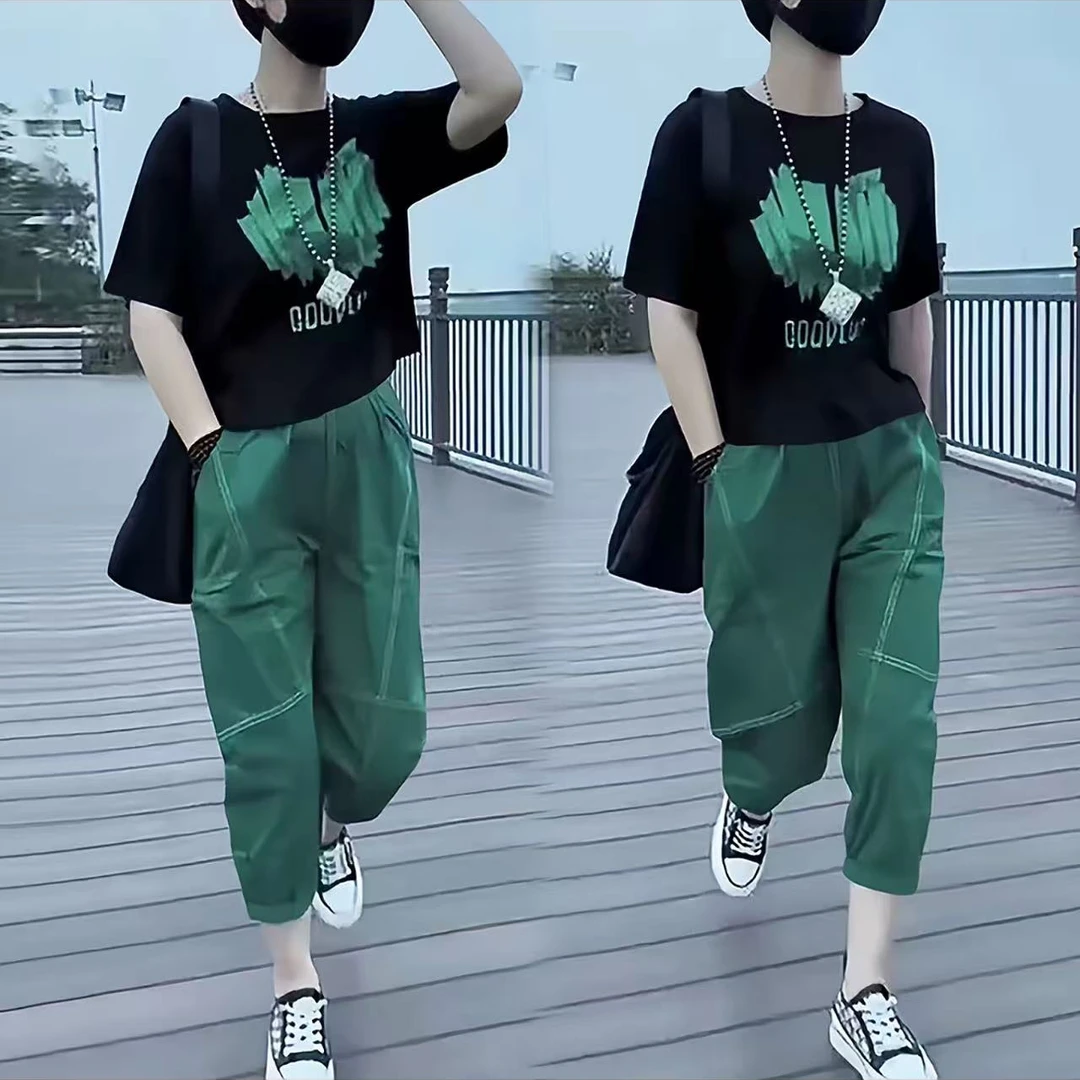 时尚休闲运动套装女2025新款爆款洋气宽松版洋气潮流减龄舒适夏装