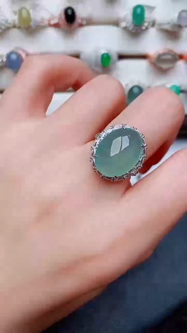 银S925镶嵌戒指翡翠...