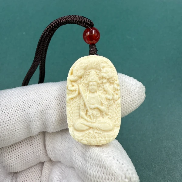 P7099天然猛犸牙雕刻神佛牌 支持鉴定假一罚四