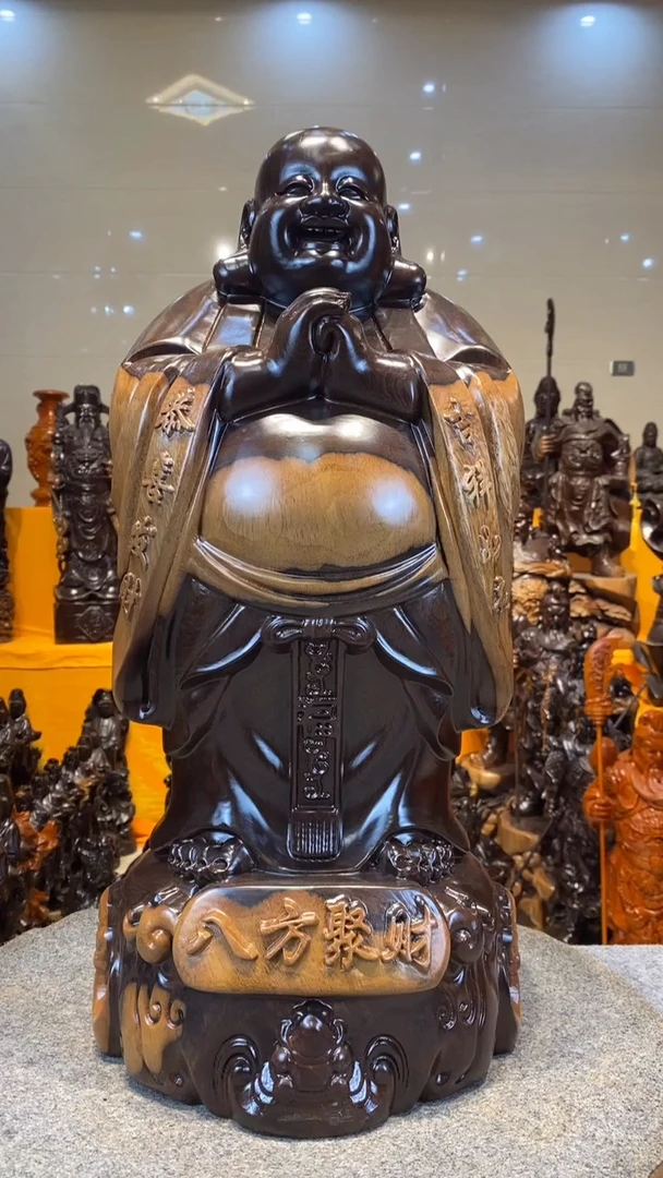 【闪购商品】风车木（黑檀木）木雕弥勒佛