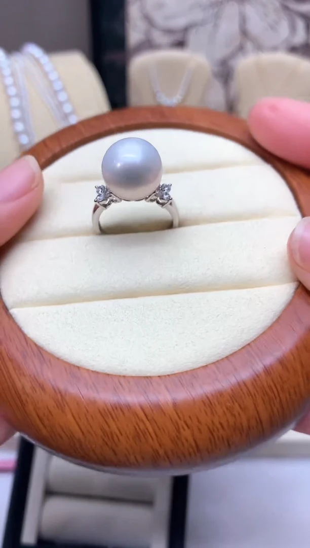 银S925镶嵌戒指淡水珍珠12-13mm
