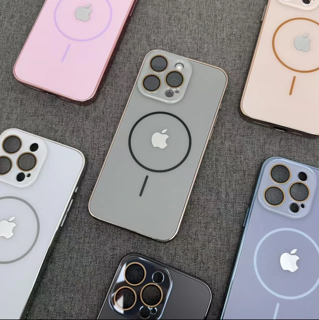 适用苹果17/16/15/14/水晶护镜肤感细纹磁吸iPhone16promax手机壳